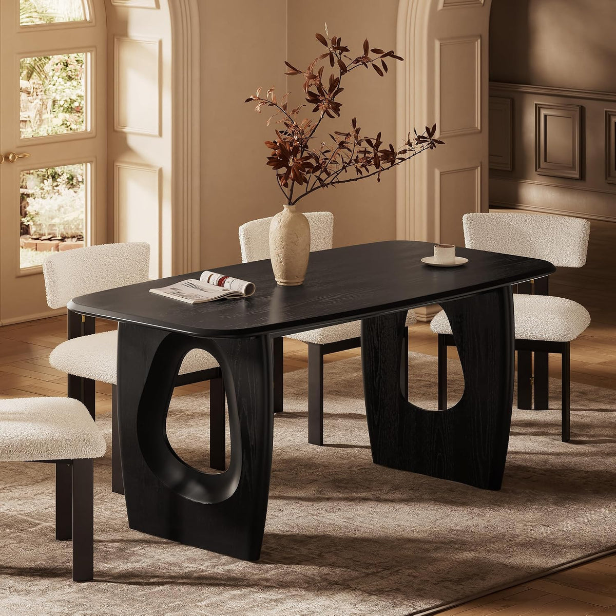 Morden Fort Modern Dining Table for 4-6 People,68'' Rectangle Dining Table, Kitchen Table with Pedestal Base, Dinner Table for Dining Room, Kitchen, Living Room (Black)