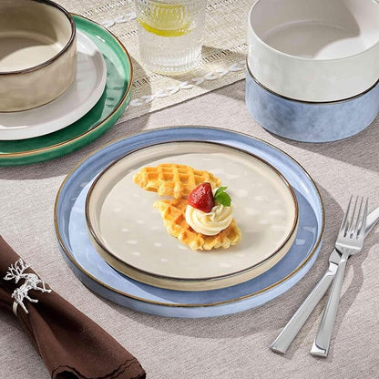 Herogo 12 Pieces Dishware Sets for 4, Stoneware Dinnerware Dish Set, Dinning Plates and Bowls for Home Kitchen, Dishwasher & Microwave Safe, Multicolor