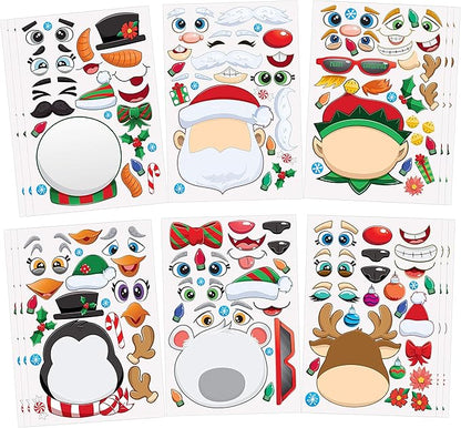 JOYIN 24 Pcs Christmas Make-a-face Stickers, Make Your Own Characters Mix and Match Sticker Sheets with Christmas Elf, Santa Santa, Snowman, Penguin, and Polar Bear Kids Party Favor Supplies Craft