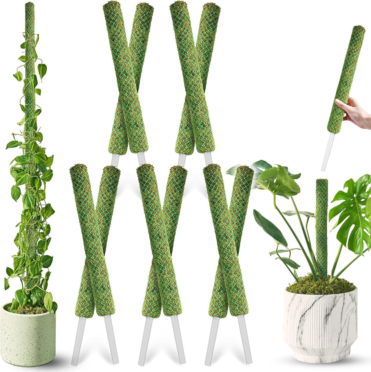 DUSPRO 10Pcs 22'' Green Stackable Mesh Moss Pole for Plants Climbing Vine Supporting Monstera Trellis, for Indoor Plants Extendable Plant Pole Moss Sticks, for Potted Plant Stakes