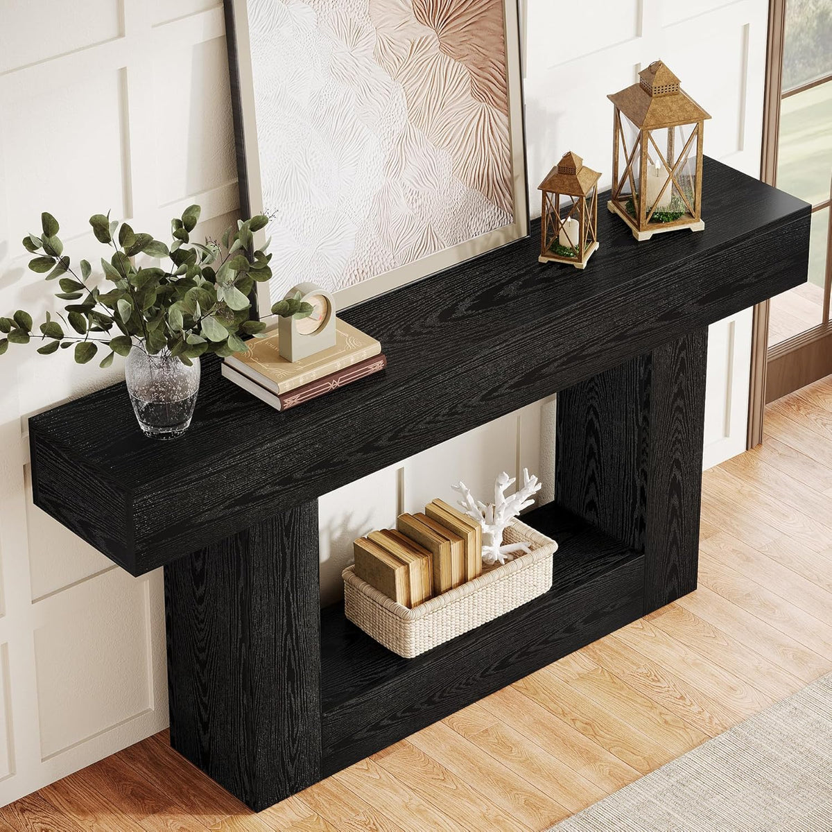Tribesigns 63-Inch Long Console Table, 2-Tier Entryway Table Sofa Table with Storage, Farmhouse Wood Behind Couch Table for Living Room, Hallway, Black