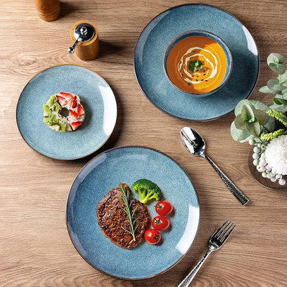 AmorArc Ceramic Dinnerware Sets for 6, 18 Pieces Handpainted Plates and Bowls Set, Scratch Resistant Stoneware Dishes Set, Dishwasher & Microwave Safe, Ceylon Blue