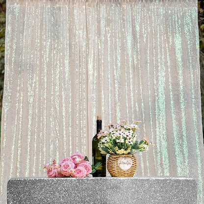 JYFLZQ White Iridescent Sequin Backdrop Curtains 2ft x 8ft 4 Panel Glitter Photo Booth Backdrops Sparkly Photography Background Drapes for Parties Wedding Bridal Showers
