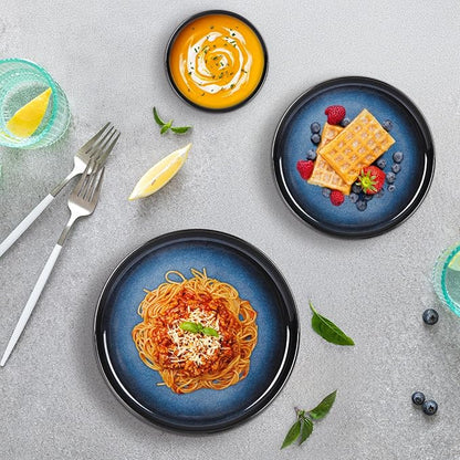 Romswi Dinnerware Set for 4, 16Pcs Stoneware Plates and Bowls Sets with Mugs, Chip & Scratch Resistant Dish Set, Handmade Reactive Glaze, Oven,Microwave and Dishwasher Safe, Dreamy Moonlight-Blue