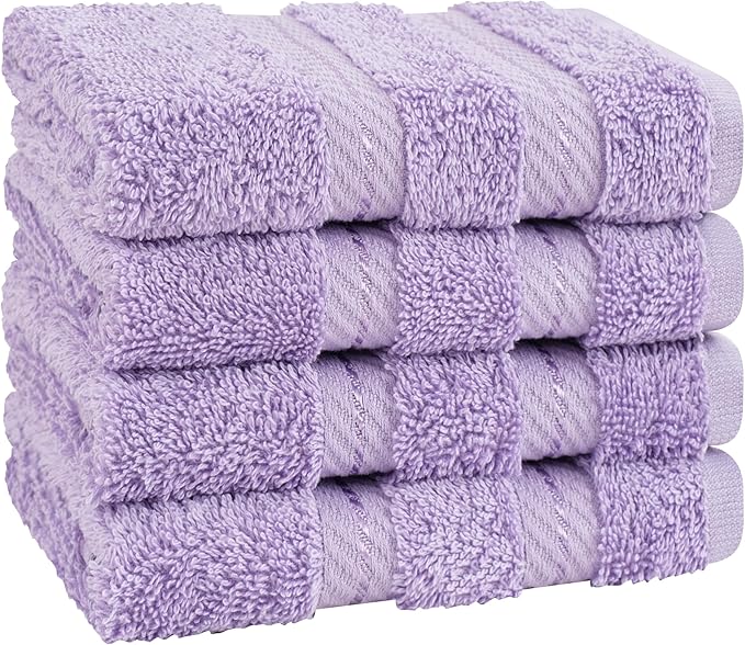 American Soft Linen Luxury Washcloths for Bathroom, 600 GSM 100% Cotton 4 Piece Turkish Wash Cloth Set, 13x13 in Soft Rags for Body and Face, Lilac Washcloths