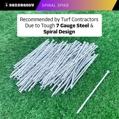 Sandbaggy 6 Inch Galvanized Artificial Turf Stakes - Spiral Landscape Nails - Ground Spikes/Pins for Synthetic Grass, Lawn, Edging, Weed Barrier Fabric, Garden (Steel (7 Gauge), 1000)