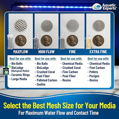 Aquatic Experts High Flow Filter Media Bag - Durable Filter Bags for Fish Tank, Secure Aquarium Media Bag with Drawstring, Media Bags for Aquarium and Pond, High Flow (White), 3” x 8” - 8 Pack