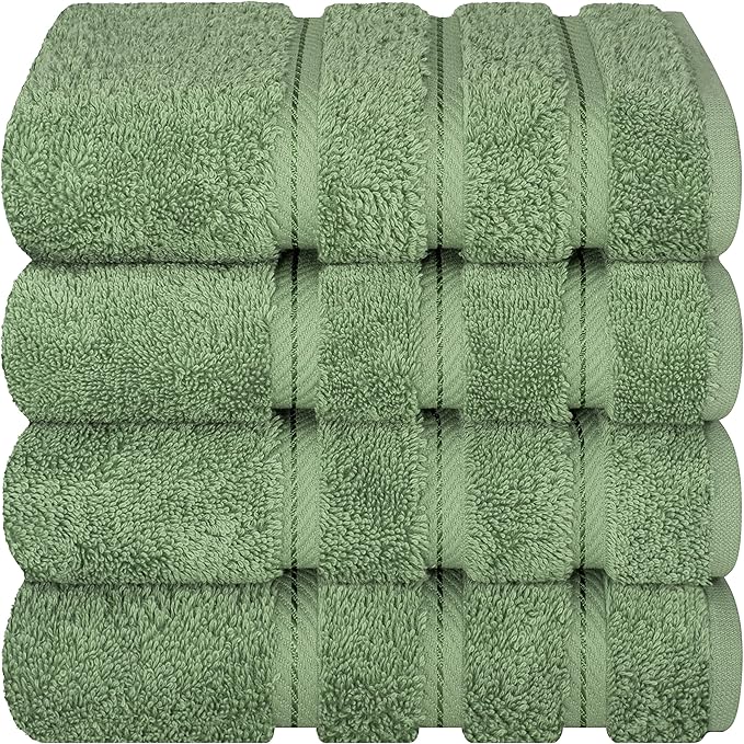 American Soft Linen Luxury Hand Towels for Bathroom, 600 GSM 100% Cotton Turkish 4 Piece Hand Towel Set, 600 GSM Hand Face Towels for Kitchen, Sage Green Hand Towels
