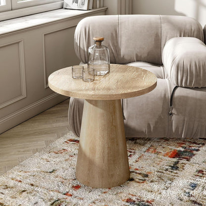 Furniture of America Crambel Modern Solid Rubberwood 20-inch Round End Table with Cone-Shaped Pedestal Base, Living Room Furniture for Small Space, Home Office, Oak Finish
