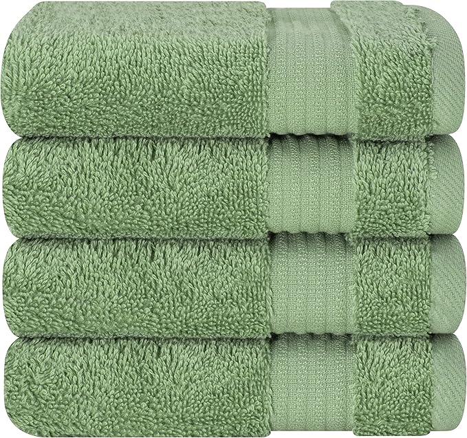 Cotton Paradise 100% Cotton Turkish Washcloth Set for Bathroom, 4 Piece Soft Absorbent Small Hand Face Towels Wash Rags, Sage Green