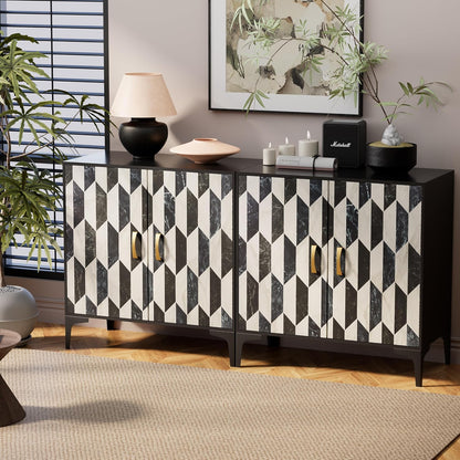 Anbuy Faux Marble Doors Sideboard Buffet Cabinbet with Storage Dining Room Buffet Cupboard Console Table Hallway, Liquor/Accent Cabinet/Geometric Cabinet, 30.7 X 15.75X 31.5 Inches(Black)