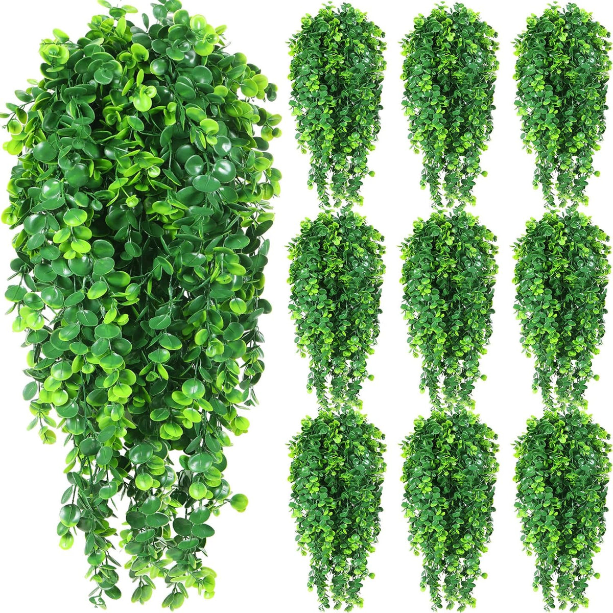 Hoteam 12 Pcs Artificial Hanging Plants 32 Inch Fake Ivy Vines with Fake Leaves Patio Artificial Plants Greenery for Living Room Indoor Outdoor Wall, No Basket (Eucalyptus)