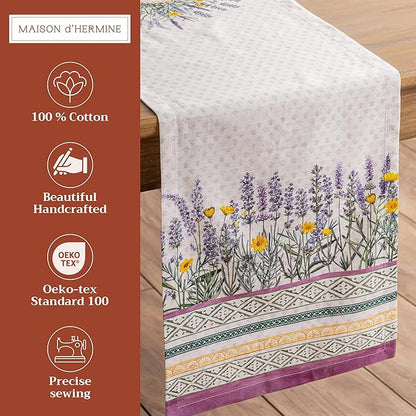 Maison d' Hermine Table Runner 100% Cotton Single Layer Table Runners 72 inches Long Decorative for Home Kitchen Dining Party Wedding Bridal Shower Spring Summer (Fanny Lavender, 14.50" x 72")