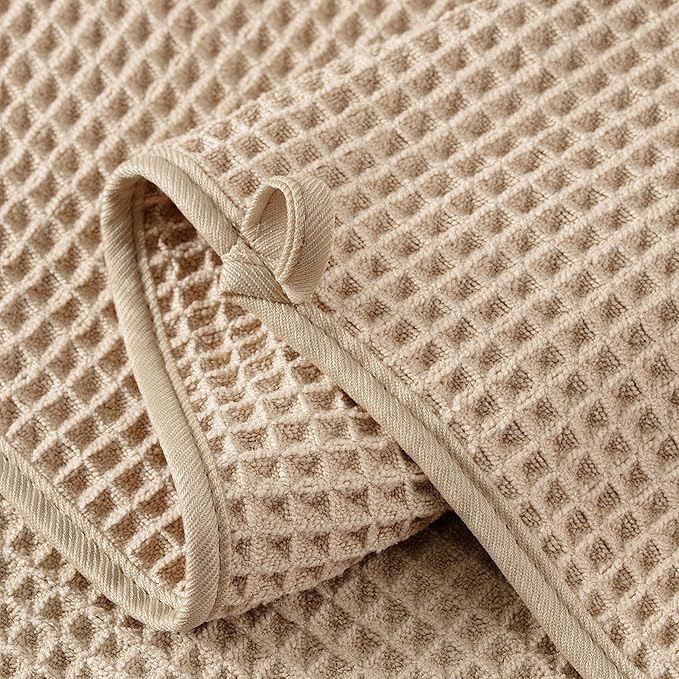 Microfiber Waffle Bath Towels, 4 Pieces, Soft, Absorbent, Fast Drying, Lint Free (Beige)