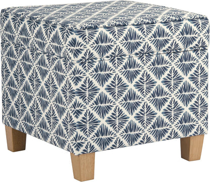 HomePop 18" Classic Square Storage Ottoman - Blue Geometric Pattern
