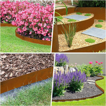 Metal Landscaping Edging, 6Hx40L-Inch Cor Ten Steel Landscape Edging with 6 Clips and Gloves, 6-Pack Unique Rust-Finish Edging, for Enhanced Garden, Yard, Park, Lawn