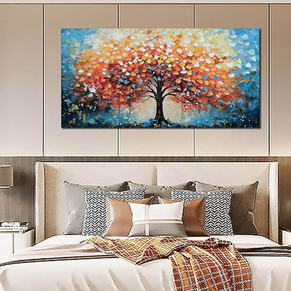 Zoyotago Large Canvas Wall Art for Living Room Bedroom Home Office Orange Yellow Tree of Life Wall Art Modern Hand-painted Oil Painting Size 29x59