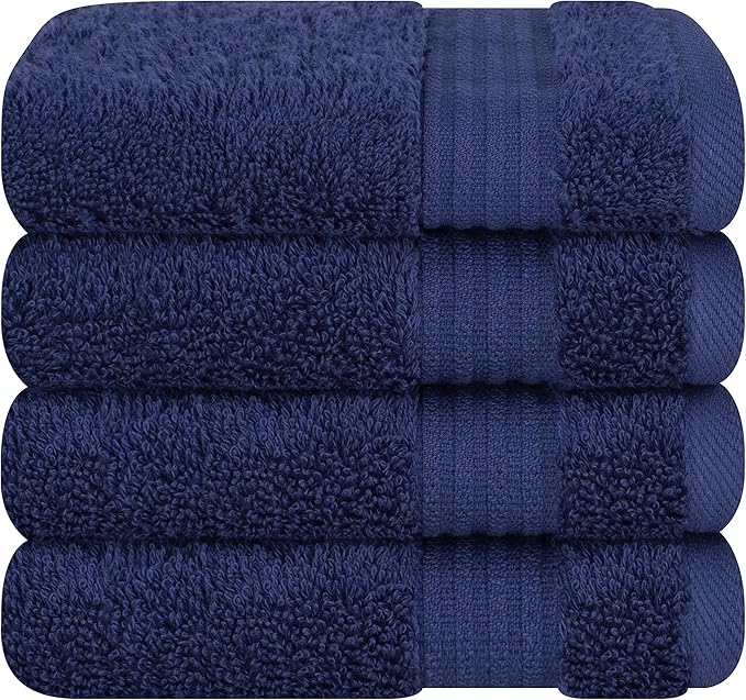 Cotton Paradise 100% Cotton Turkish Washcloth Set for Bathroom, 4 Piece Soft Absorbent Small Hand Face Towels Wash Rags, Navy Blue