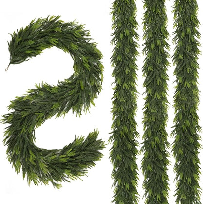 N&T NIETING 6FT Christmas Norfolk Pine Garland Real Touch Pine Artificial Garlands Faux Greenery Garland Winter Christmas Garland for Table Mantle Holiday Indoor Outdoor Xmas Decorations (4 Pcs)