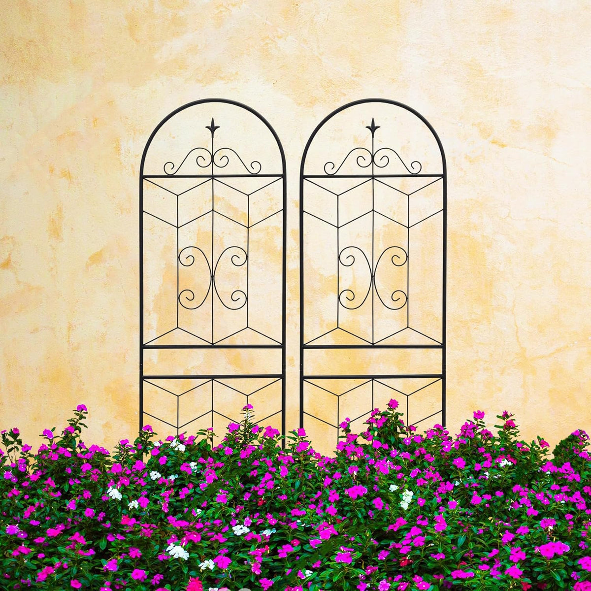 Metal Garden Trellis Rustproof Trellis for Climbing Plants Outdoor Flower Support (Black-2 Pack, 71"x19.7")