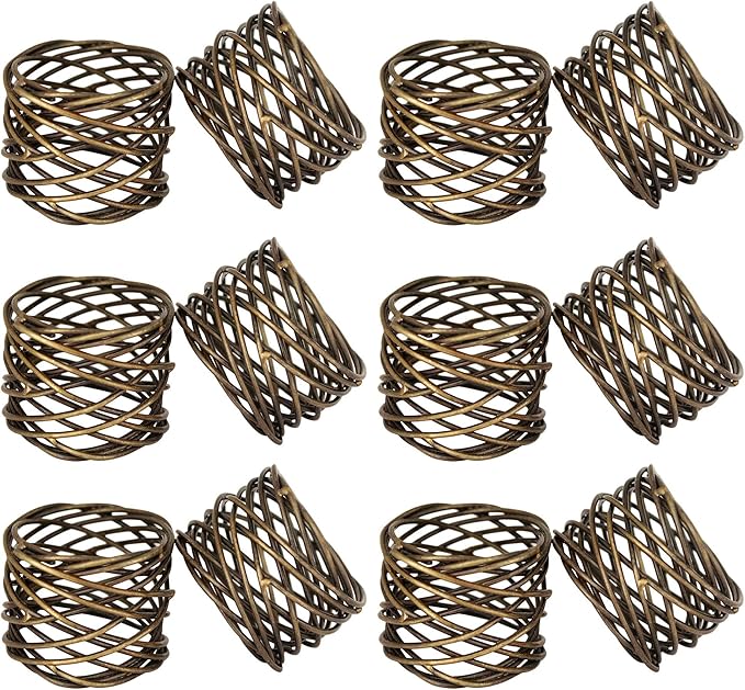 Handmade Round Mesh Napkin Rings Holder for Dinning Table Parties Everyday, Set of 12