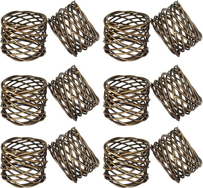 Handmade Round Mesh Napkin Rings Holder for Dinning Table Parties Everyday, Set of 12
