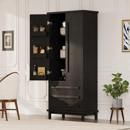 Christopher Knight Home Chenny 70''H Wooden Kitchen Pantry Cabinet, Storage Cabinet with Adjustable Shelves, 6 Door Internal Storage Compartments & 3 Drawers, Freestanding Cupboard Cabinet, Black