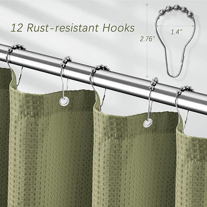 Extra Long Shower Curtains 96 inch Khaki Waffle Shower Curtain for Bathroom, Heavy Duty 256GSM Modern Shower Curtain, Machine Washable,Water Resistant with 12 Metal Hooks, 72Wx96H