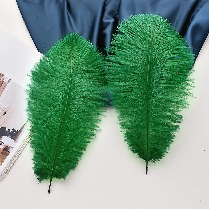 Ballinger Green Ostrich Feathers Bulk - 24pcs 10-12inch Feathers for Vase, Wedding Party Centerpieces Mardi Gras Decorations and Home Decor