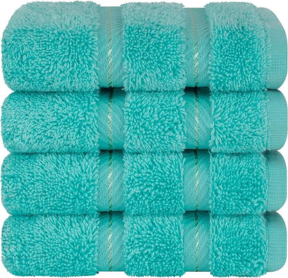 American Soft Linen Luxury Washcloths for Bathroom, 600 GSM 100% Cotton 4 Piece Turkish Wash Cloth Set, 13x13 in Soft Rags for Body and Face, Turquoise Blue Washcloths