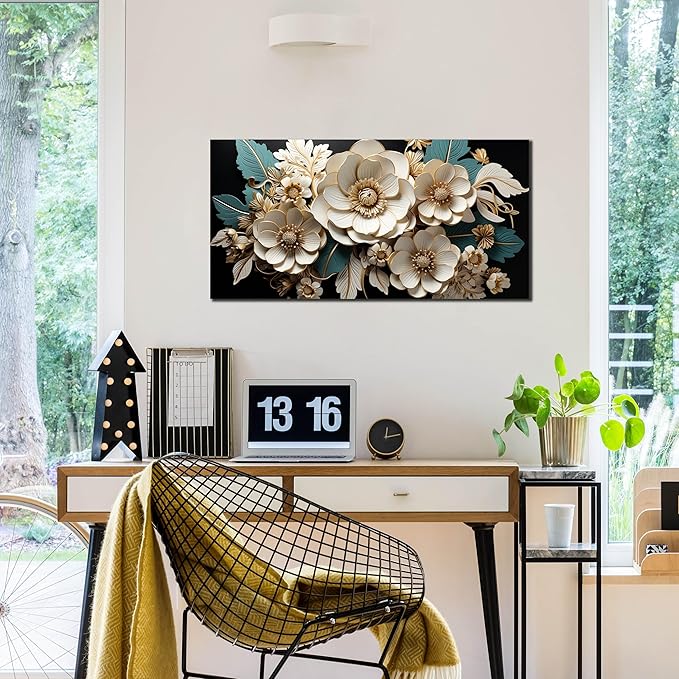 Flower Canvas Wall Art for Living Room Bedroom Home Office White Flower Picture Artwork Large Framed Wall Art Modern Canvas Prints Size 20x40