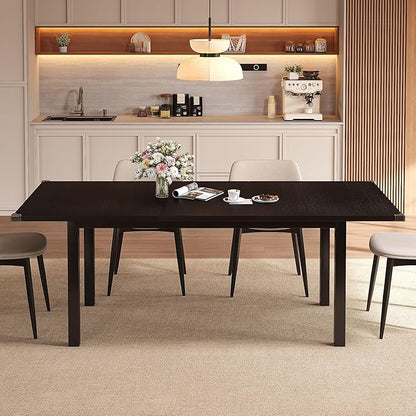 Extendable Dining Table for 4-6, 63" Modern Kitchen Table, Farmhouse Dining Room Tables for Dining, Kitchen, Office, Living Room, Rectangular Wooden Tables, Space Saving (Black)
