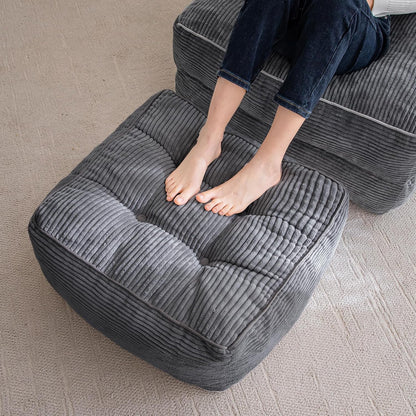HIGOGOGO Square Stuffed Pouf Ottoman, Corduroy Poufs with Foam Chunk Filling, Furry and Fluffy Pouf Foot Stool Storage Ottoman, 21 X 21 Floor Poufs Foot Rest for Living Room, Dark Grey