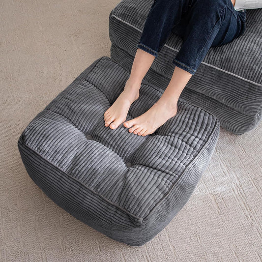 HIGOGOGO Square Stuffed Pouf Ottoman, Corduroy Poufs with Foam Chunk Filling, Furry and Fluffy Pouf Foot Stool Storage Ottoman, 21 X 21 Floor Poufs Foot Rest for Living Room, Dark Grey