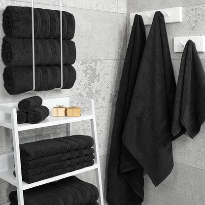 American Soft Linen Luxury 4 Piece Bath Towel Set, 600 GSM 100% Cotton Turkish Bath Towels for Bathroom, 27x54 in Extra Large Bathroom Shower Towels, Black