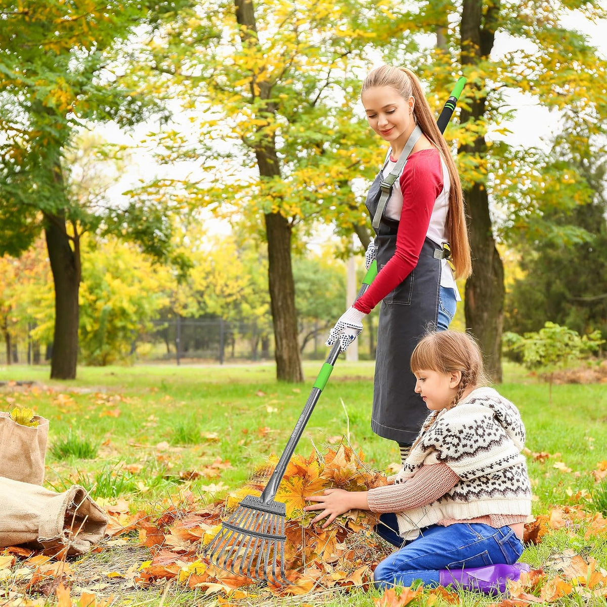 WORKPRO Rake, Small Rake for Leaves with 72” Adjustable Long Handle, 11 Steel Tines, Heavy Duty Metal Leaf Rakes for Garden, Lawn, Yard, Shrub, Flower Bed, Narrow Rakes 9" Wide Head for Tight Spaces