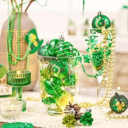 Valery Madelyn St Patricks Day Decorations Shamrock Tree Ornament Set, 36ct 2inch Hanging Ball Ornament Irish Festival Decor, Good Luck Clover Green Gold Christmas Ball for Party Home Spring