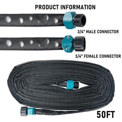 Hourleey Flat Soaker Hose 100 FT for Garden, 100' (50FT x 2) Linkable Consistent Drip Irrigation Hose, Leak-free Dual-layer Design Saving 80% Water Garden System Water Hose with Holes