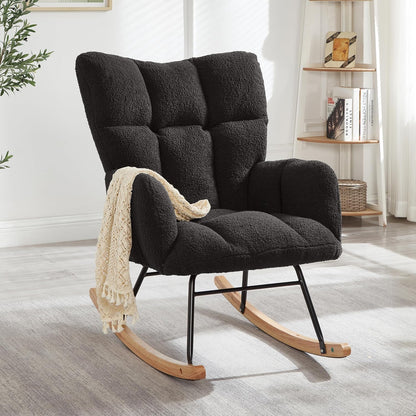 Adulto Bedroom Rocking Chair Indoor Outdoor Teddy Fabric Upholstered G,A3 | Ergonomic high back and armrests for comfort; soft teddy fabric upholstery with polyester fill; sturdy metal frame and r