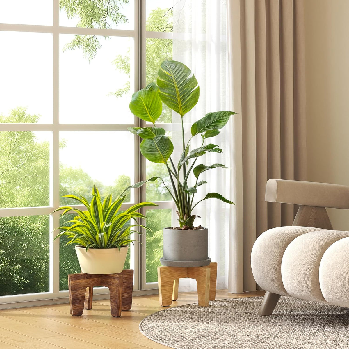 Plant Stand Indoor Outdoor, Plant Holder Sturdy Single Flower Pot Stand Planter Stand Stool Display Decorative for Desktop Counter Room (Brown 10")