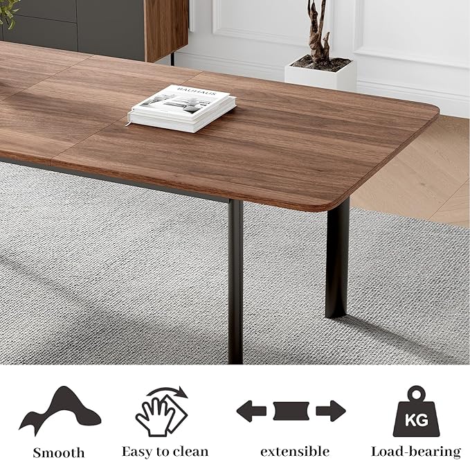 63"- 78.7" Extendable Dining Table, Modern Kitchen Table, Thickened Expandable MDF Wooden Table with Metal Legs for Dining Room, Kitchen, Home