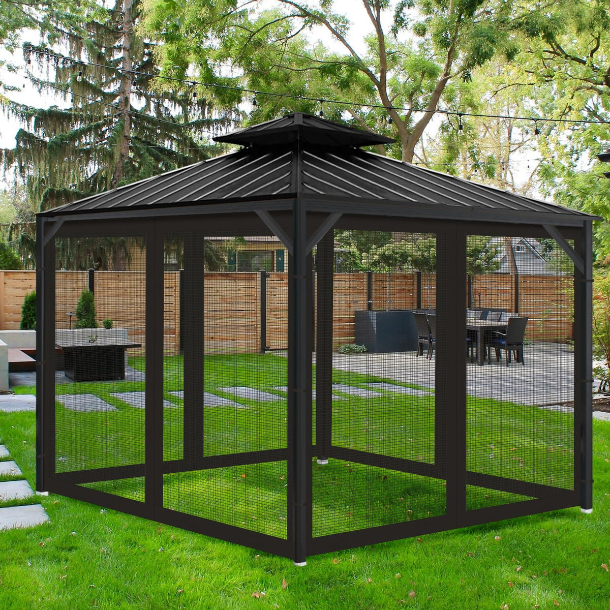 10'x10' Gazebo Mesh Netting, 4 Panels with Zippers, Black
