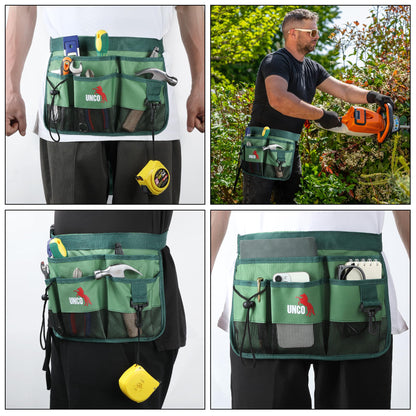 UNCO- Adjustable Gardening Belt, Green, 7 Pockets, Wear, Cut and Water Resistant, Garden Tool Belt Pouch, Waist Apron with Pockets