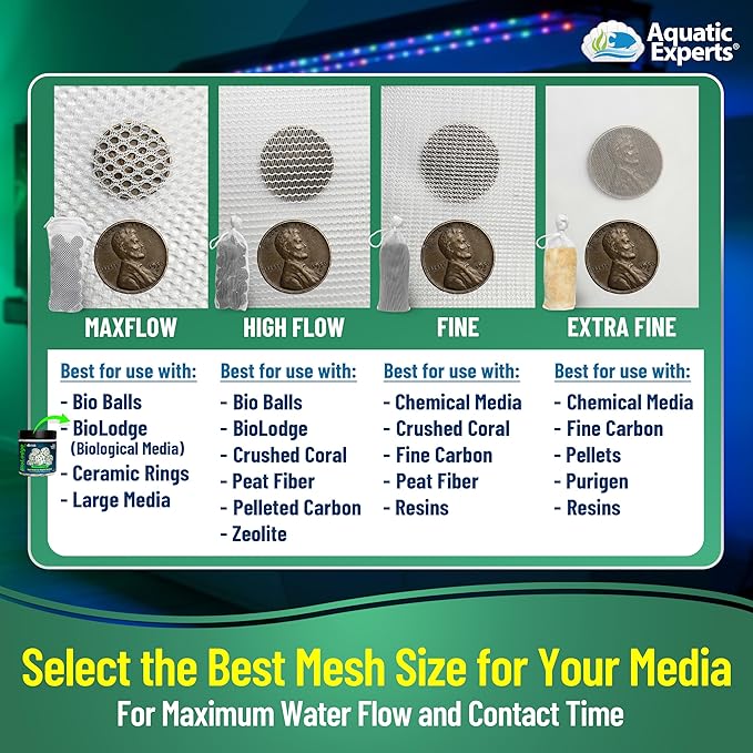 Aquatic Experts Extra Fine Aquarium Media Bag, Durable Drawstring Bags for Fish Tank Filters,150 Micron Mesh, (Extra Fine, 8" x 12" - 3 Pack)