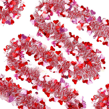 Sggvecsy 49.2Ft Valentine’s Day Heart Tinsel Garland Pink Red White Metallic Twist Garland Shining Ceiling Hanging Decorations for Valentine’s Day Party Anniversary Birthday Holiday Indoor Supplies
