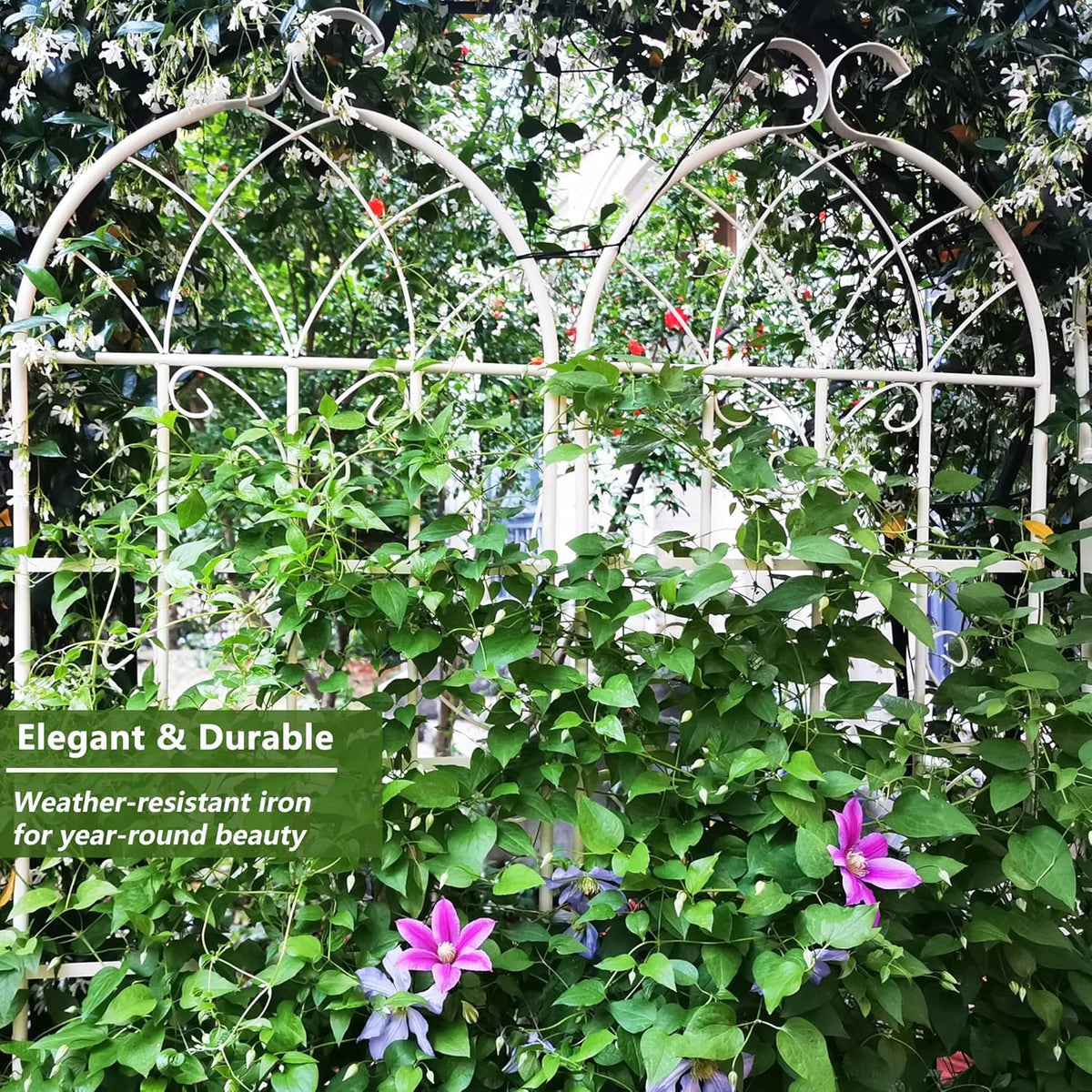 4 Pack Metal Garden Trellis 71" Fence Rustproof Garden Trellis for Climbing Plants Support Roses Flower Outdoor Lawn, Cream White
