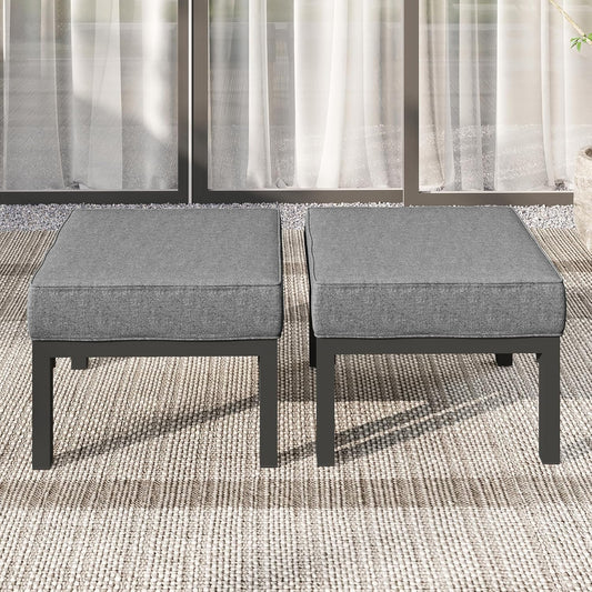 Wisteria Lane Metal Patio Furniture Footstools Set of 2, Oversized Outdoor Ottomans with Upgraded Cushions, All-Weather Outdoor Footrest Seat for Balcony, Garden, Deck, Backyard, Gray