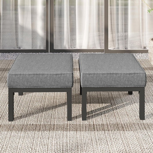 Wisteria Lane Outdoor Footstools Patio Ottoman Set of 2, Aluminum All-Weather Outdoor Footrest Seat with Removable Cushions, Patio Furniture Ottomans for Garden, Backyard, Poolside-Gray