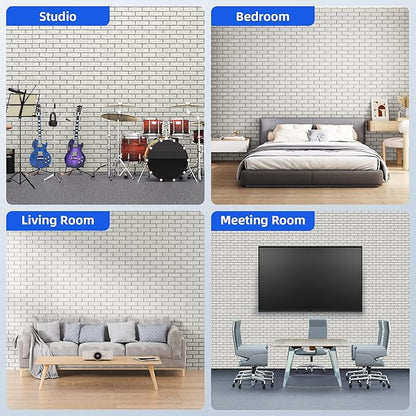 12 Pack Acoustic Panels with Self Adhesive, 12" X 12" X 0.4" High Density Sound Proof Foam Panels for Walls, Soundproof Wall Panels, Brick Sound Absorbing Panels for Home Studio Office Decor Ivory Tan