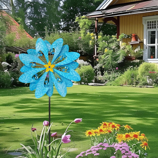Solar Wind Spinner Retro Spinner, Waterproof Outdoor Metal Wind Sculpture for Patio, Lawn & Garden Decor (Large)